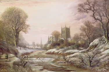 Worcester vanuit het zuidwesten in de sneeuw, c.1875